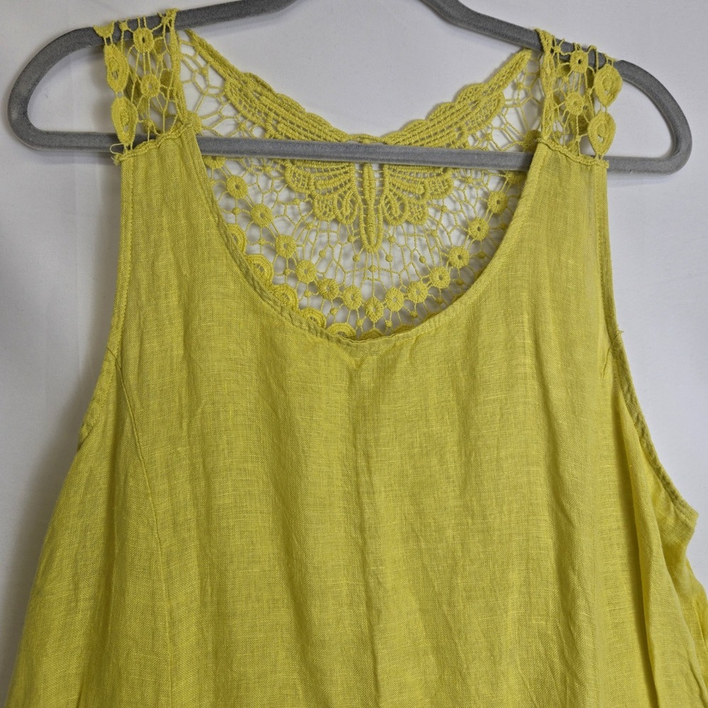 Lea Rigoli Sleeveless Linen Dress Pockets Italy Coastal Lagenlook Yellow Large - Picture 5 of 10